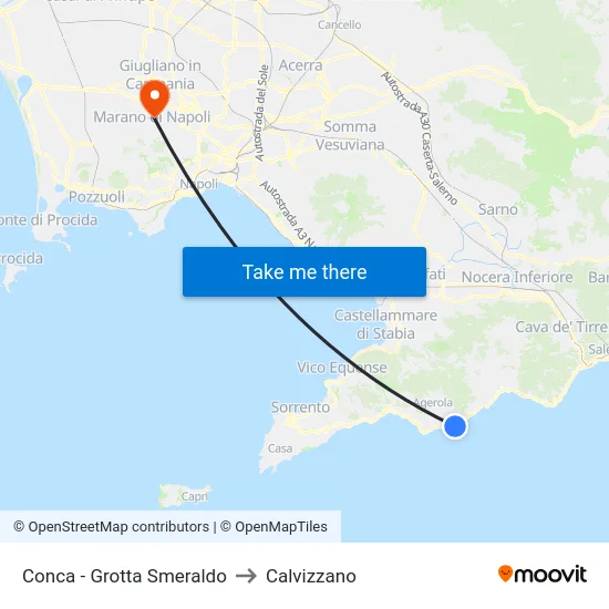 Conca - Grotta Smeraldo to Calvizzano map
