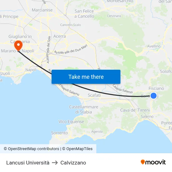 Lancusi University to Calvizzano map