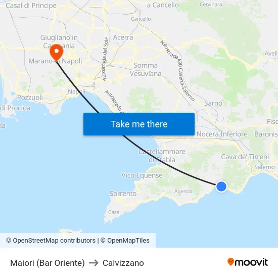 Maiori (Bar Oriente) to Calvizzano map