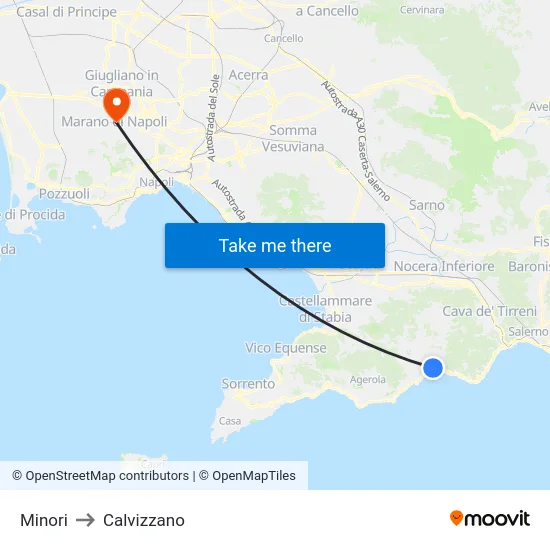 Minori to Calvizzano map