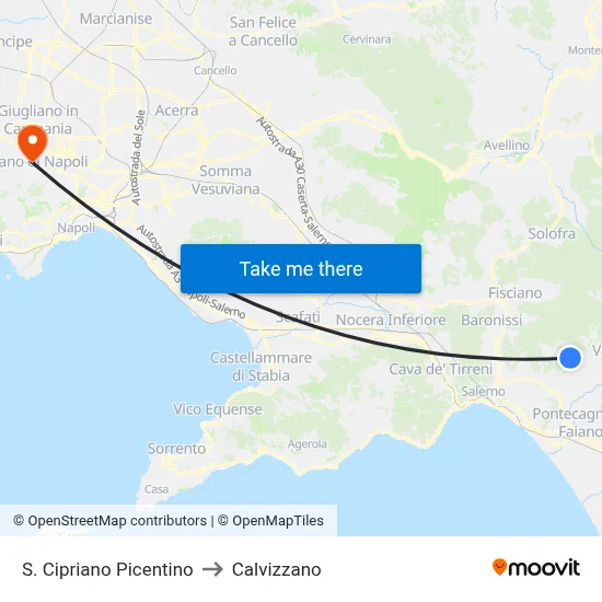 San Cipriano Picentino to Calvizzano map