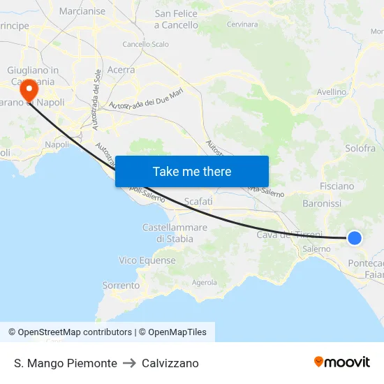 S. Mango Piemonte to Calvizzano map