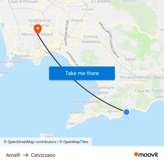 Amalfi to Calvizzano map