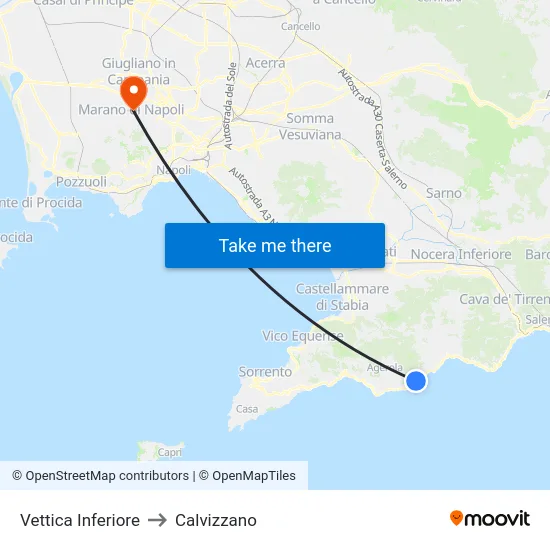 Vettica Inferiore to Calvizzano map