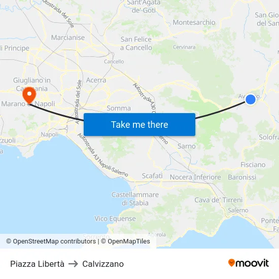 Piazza Libertà to Calvizzano map