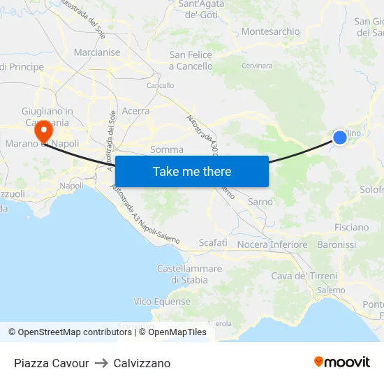 Cavour Square to Calvizzano map