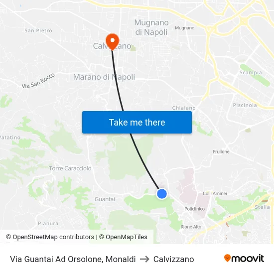 Via Guantai Ad Orsolone, Monaldi to Calvizzano map