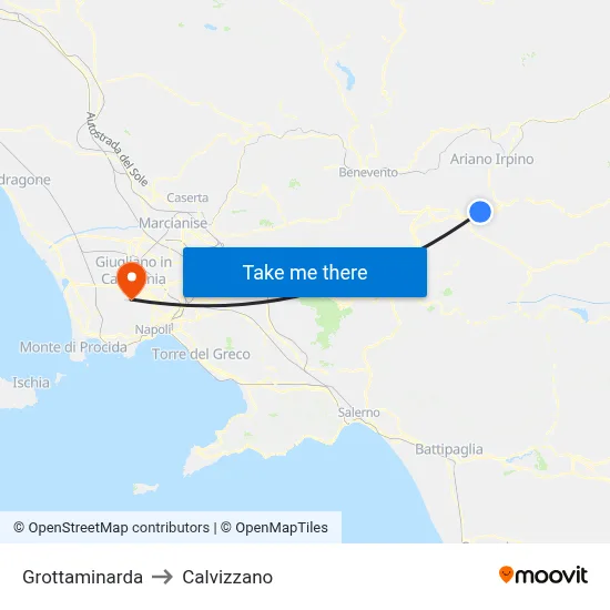 Grottaminarda to Calvizzano map