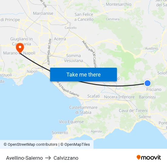Avellino-Salerno to Calvizzano map
