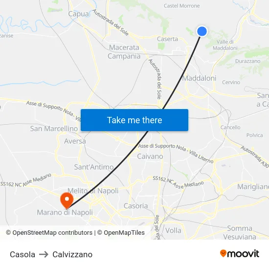 Casola to Calvizzano map