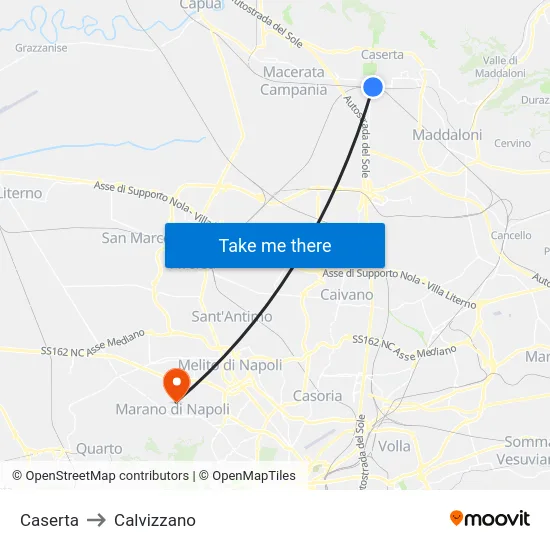 Caserta to Calvizzano map