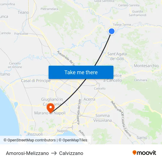 Amorosi-Melizzano to Calvizzano map