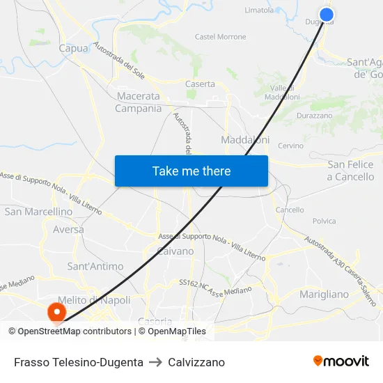 Frasso Telesino-Dugenta to Calvizzano map