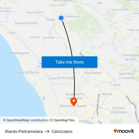 Riardo-Pietramelara to Calvizzano map
