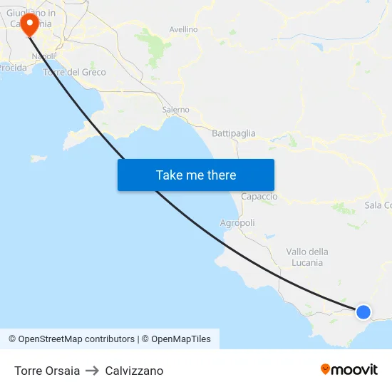 Torre Orsaia to Calvizzano map