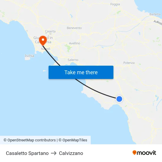 Casaletto Spartano to Calvizzano map