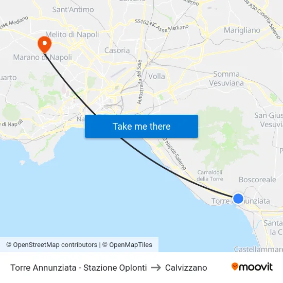 Torre Annunziata - Stazione Oplonti to Calvizzano map