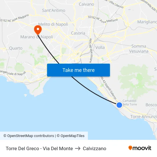 Torre Del Greco - Via Del Monte to Calvizzano map