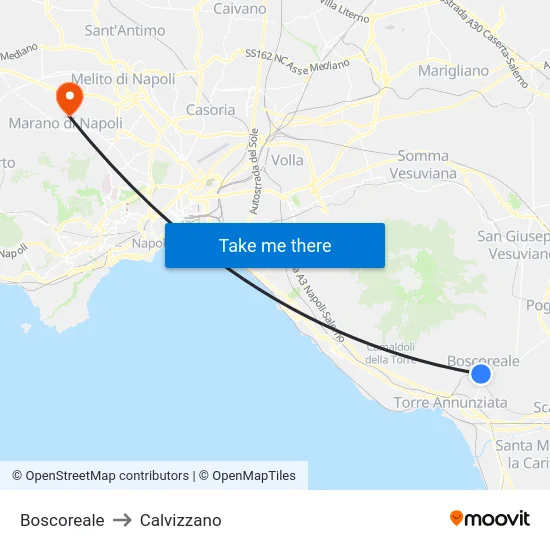 Boscoreale to Calvizzano map