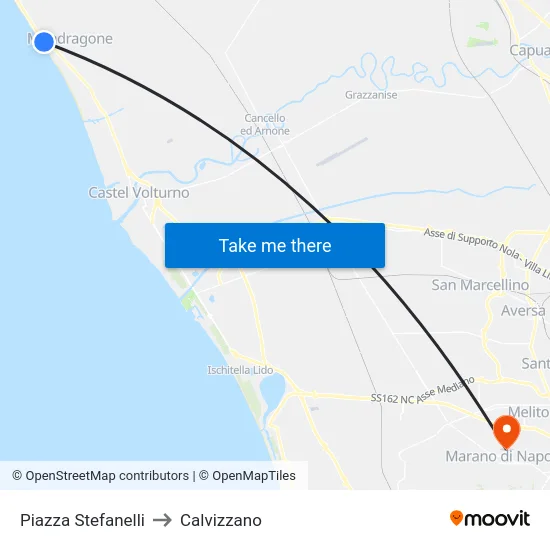 Piazza Stefanelli to Calvizzano map