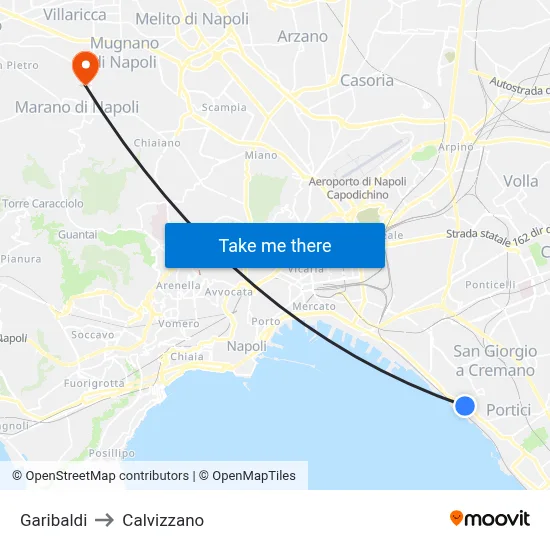 Garibaldi to Calvizzano map