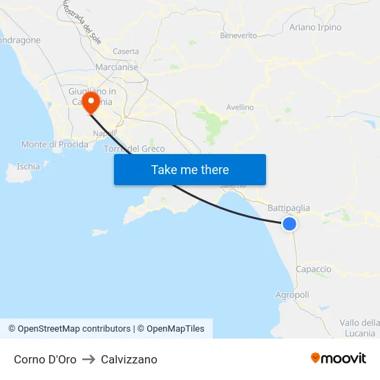 Corno D'Oro to Calvizzano map