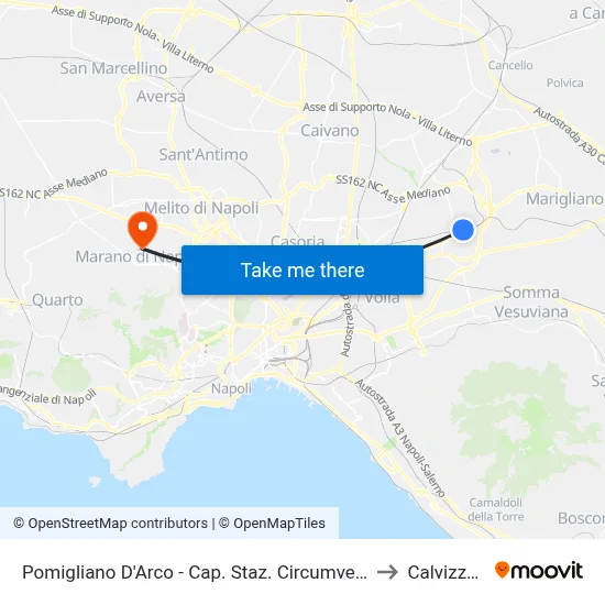 Pomigliano D'Arco - Circumvesuviana Station to Calvizzano map