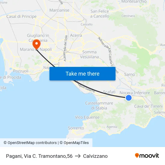 Pagani, C. Tramontano Street, 56 to Calvizzano map