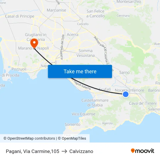 Pagani, Via Carmine, 105 to Calvizzano map