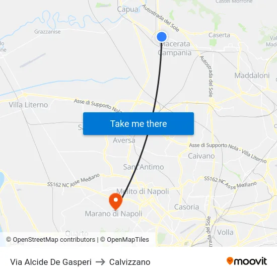Via Alcide De Gasperi to Calvizzano map