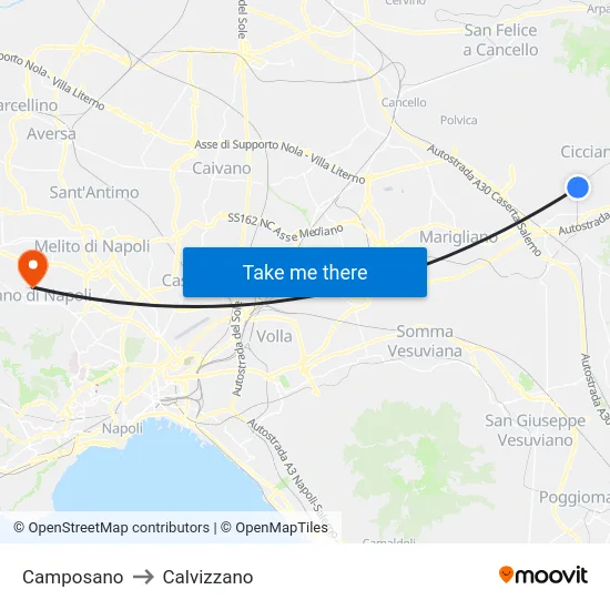 Camposano to Calvizzano map