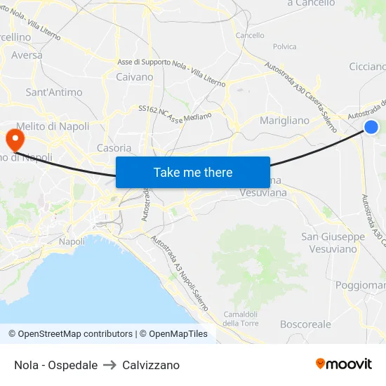 Nola - Ospedale to Calvizzano map