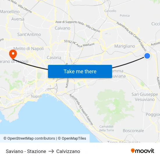 Saviano - Station to Calvizzano map