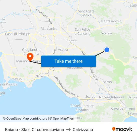 Baiano - Circumvesuviana Station to Calvizzano map