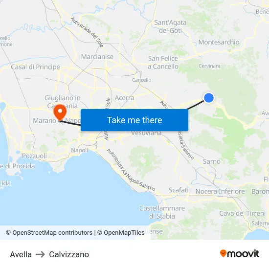 Avella to Calvizzano map