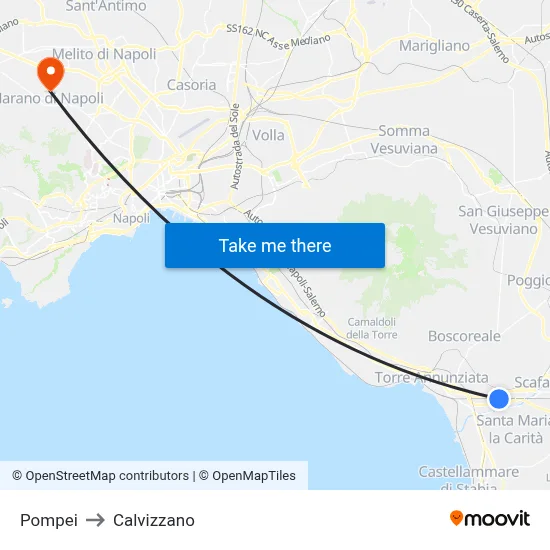 Pompei to Calvizzano map