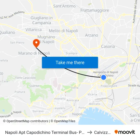 Napoli Apt Capodichino Terminal Bus- Partenze to Calvizzano map