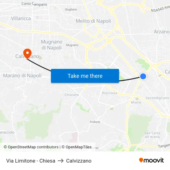 Via Limitone - Chiesa to Calvizzano map