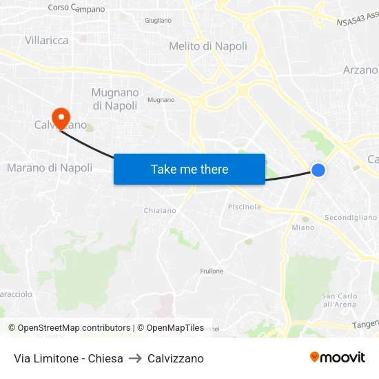 Via Limitone - Chiesa to Calvizzano map