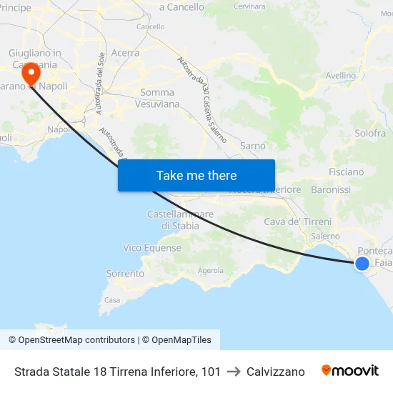 State Road 18 Tyrrhenian Lower, 101 to Calvizzano map