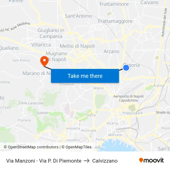 Manzoni Street - Prince of Piedmont Street to Calvizzano map