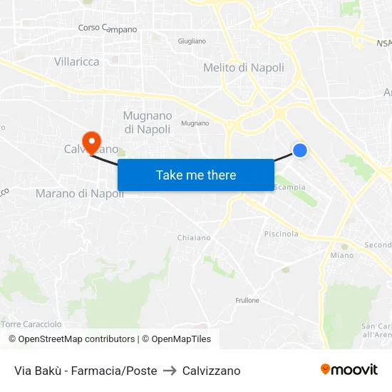 Via Bakù - Farmacia/Poste to Calvizzano map