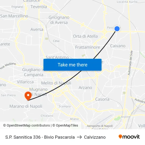 S.P. Sannitica 336 - Pascarola Junction to Calvizzano map