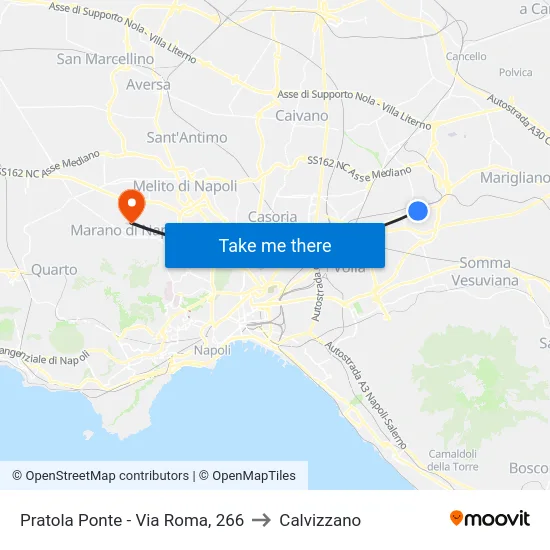 Pratola Ponte - Via Roma, 266 to Calvizzano map