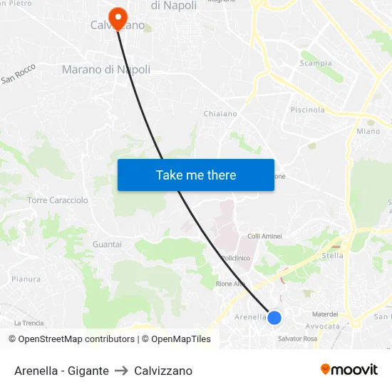 Arenella - Gigante to Calvizzano map