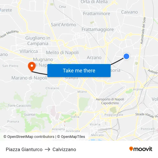 Gianturco Square to Calvizzano map