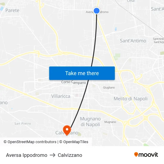 Aversa Hippodrome to Calvizzano map