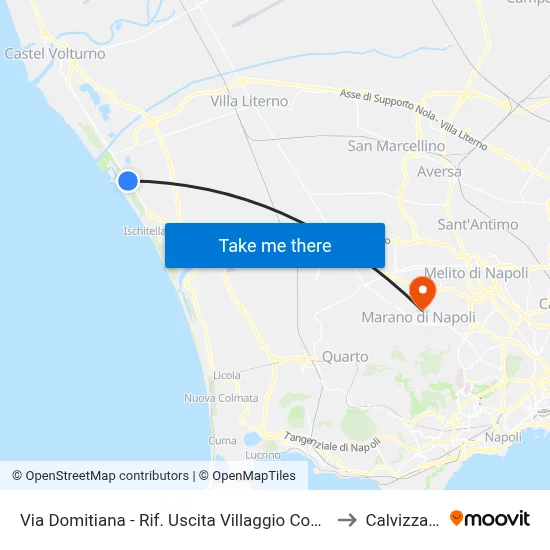 Via Domitiana - Villaggio Coppola Exit to Calvizzano map