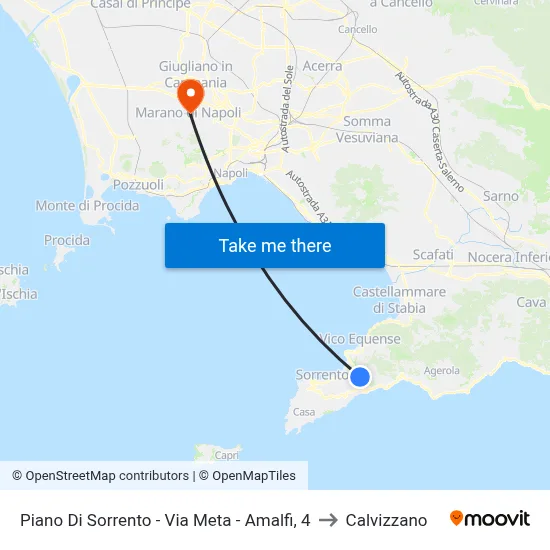 Piano Di Sorrento - Via Meta - Amalfi, 4 to Calvizzano map