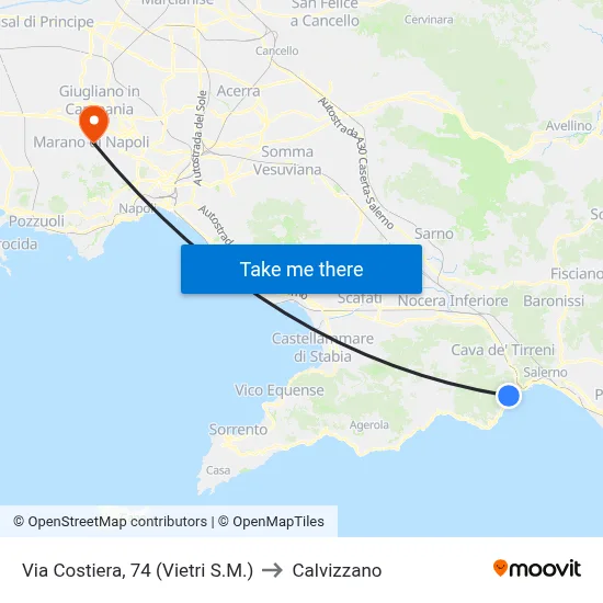 Coastal Road, 74 (Vietri S.M.) to Calvizzano map